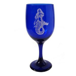Mermaid Cobalt Blue Glass Wine Glass, 11 Ounces